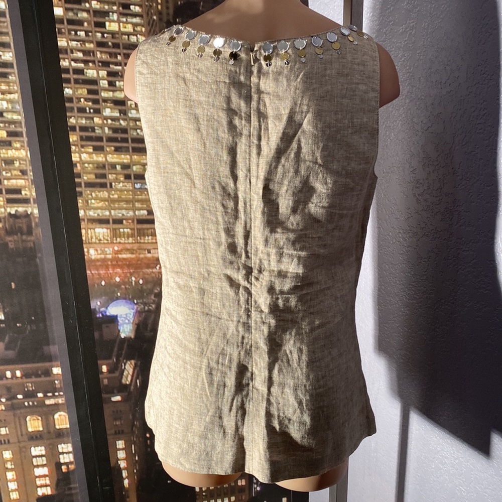 TORY BURCH - linen tank tunic w little mirror discs surrounding neck, zip - 8 - Picture 13 of 16